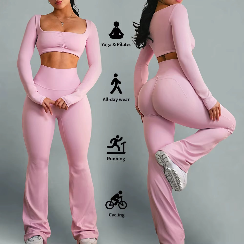 Spandex Quick Dry High Waisted Butt Lifting Yoga Leggings Activewear Sculpting Wide Leg Flared Yoga Leggings