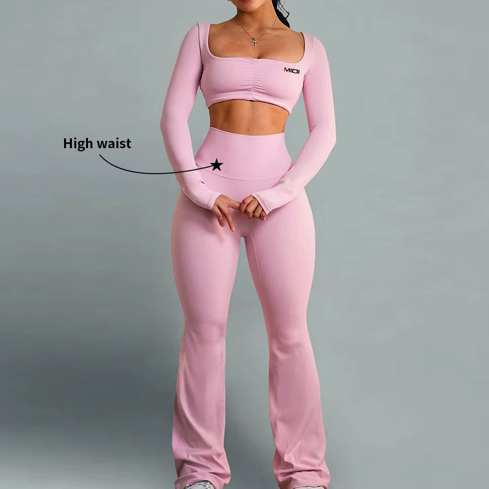 Spandex Quick Dry High Waisted Butt Lifting Yoga Leggings Activewear Sculpting Wide Leg Flared Yoga Leggings