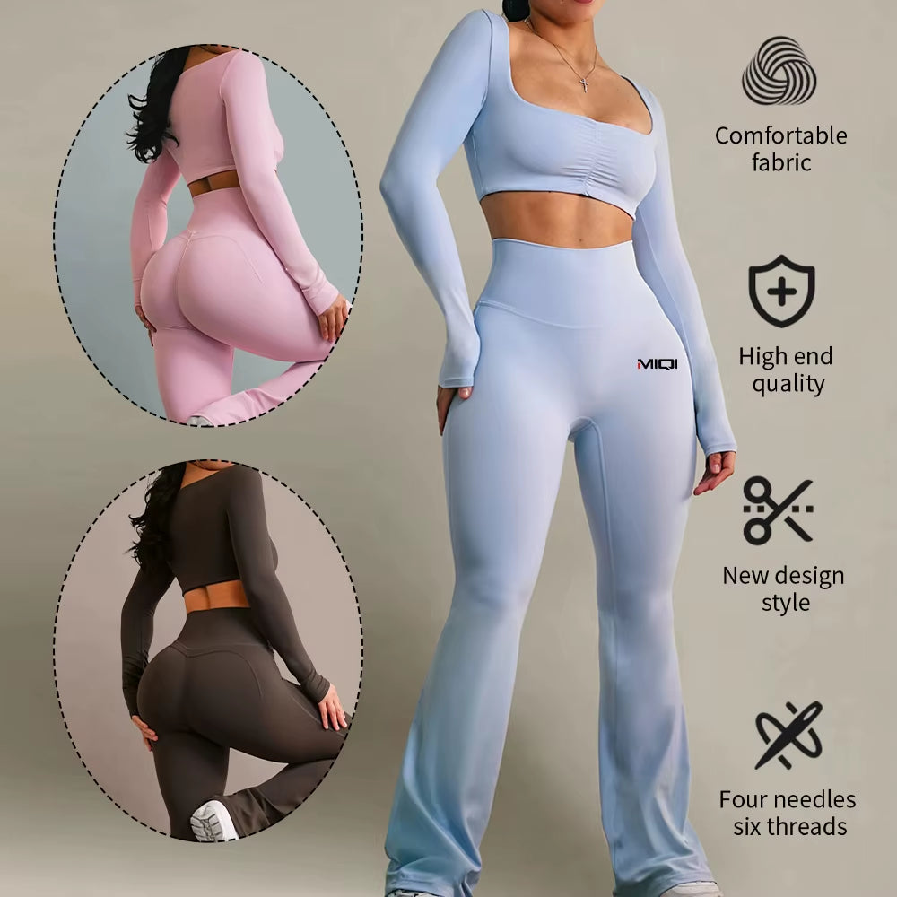 Spandex Quick Dry High Waisted Butt Lifting Yoga Leggings Activewear Sculpting Wide Leg Flared Yoga Leggings